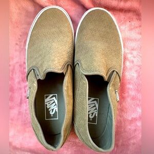 Vans Textured Slip-On Shoes in Olive Brown